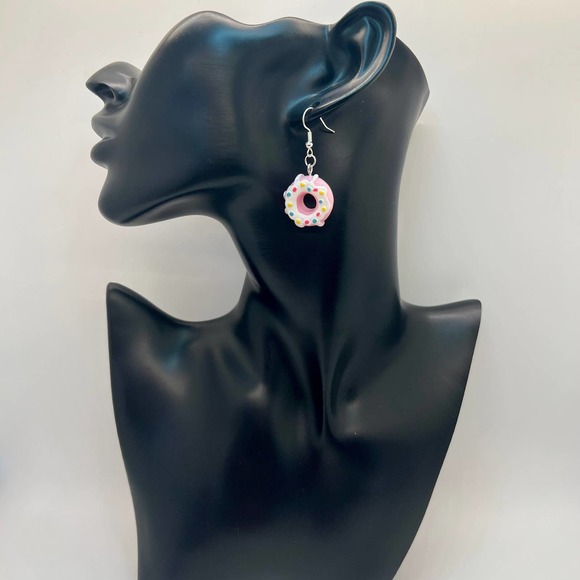 Sprinkle Donut Earrings - Strawberry Icing Donut Accessories - Food Earrings - Picture 8 of 9